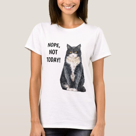 Nee Niet Vandaag Grappige Kat Chagrijnig Mopperkon T-shirt (Voorkant)