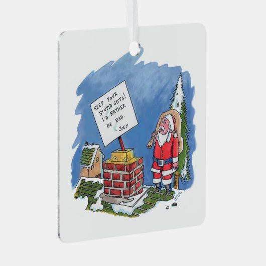 Nee tegen het Santa Square Metal ornament (Voorkant Rechts)