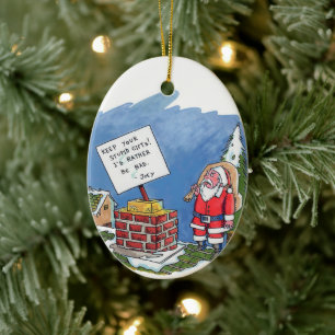 Nee tegen Kerstman ovale keramische kerstversierin Keramisch Ornament