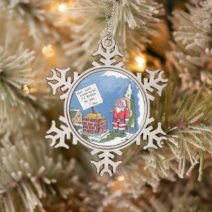 Nee tegen Kerstman sneeuwvlok tin ornament