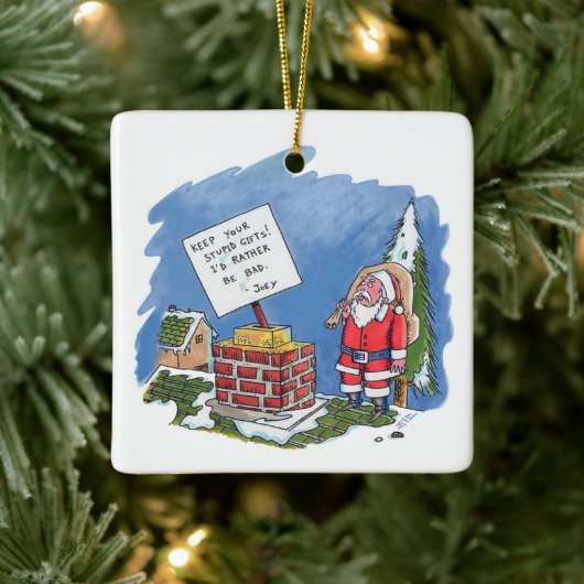 Nee tegen Santa Square keramisch ornament (Boom)