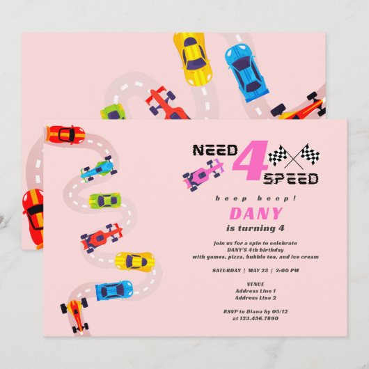 Need 4 speed motor auto racing meisje vierde verja kaart (Voorkant / Achterkant)