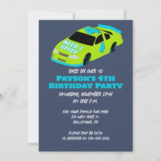 Need 4 Speed Race Car Boys 4e verjaardagsfeestje Kaart (Voorkant)