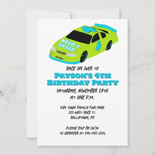 Need 4 Speed Race Car Boys 4e verjaardagsfeestje Kaart (Voorkant)