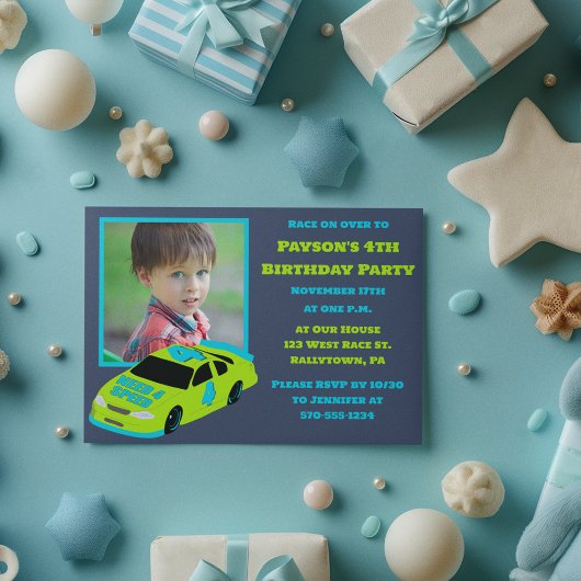 Need 4 Speed Race Car Boys 4th Birthday Foto Kaart