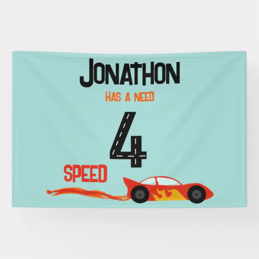 Need 4 speed racewagen vierde verjaardag party spandoek (Horizontaal)