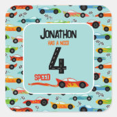 Need 4 speed racewagen vierde verjaardag party vierkante sticker (Voorkant)