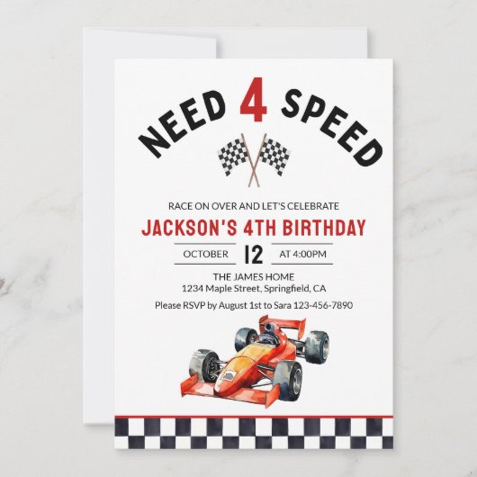 Need 4 Speed verjaardagsfeestje uitnodigen, racefe Kaart (Voorkant)