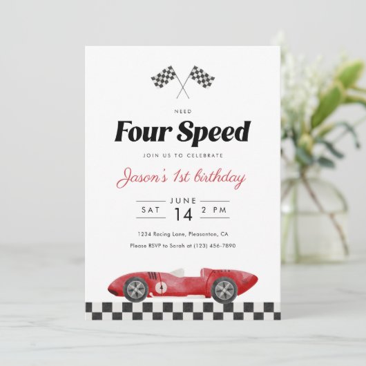 Need Four Speed 4de verjaardag Vintage Raceauto Kaart (Staand voorkant)