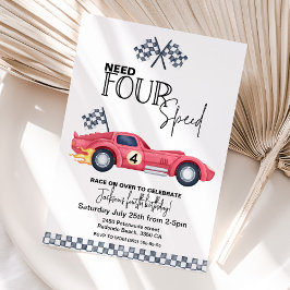 Need FOUR Speed Birthday Invitation | Red Race Car Kaart