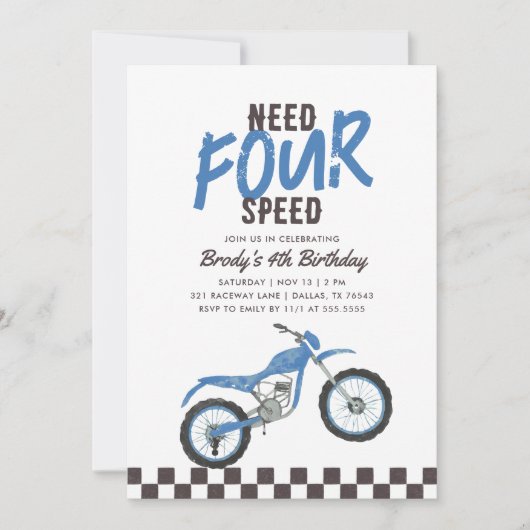 Need Four Speed Blue Dirt Bike Boy 4th Verjaardag Kaart (Voorkant)