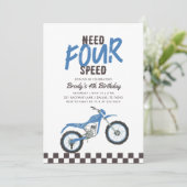 Need Four Speed Blue Dirt Bike Boy 4th Verjaardag Kaart (Staand voorkant)