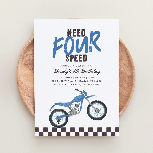 Need Four Speed Blue Dirt Bike Boy 4th Verjaardag Kaart
