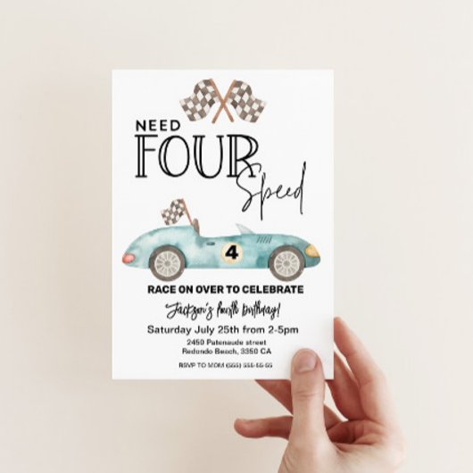 Need FOUR Speed Blue Race auto 4e verjaardag Kaart