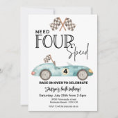 Need FOUR Speed Blue Race auto 4e verjaardag Kaart (Voorkant)