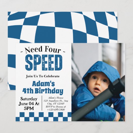 Need Four Speed Boy 4th Verjaardagsfeestfoto Kaart (Voorkant / Achterkant)