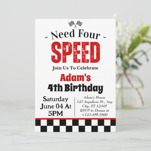 Need Four Speed Boy 4th Verjaardagsfeestje Kaart (Staand voorkant)