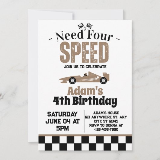 Need Four Speed Boy 4th Verjaardagsfeestje Kaart (Voorkant)