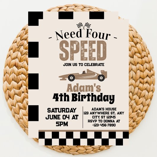 Need Four Speed Boy 4th Verjaardagsfeestje Kaart