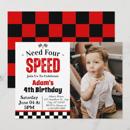 Need Four Speed Boy 4th Verjaardagsfeestje Kaart (Voorkant / Achterkant)