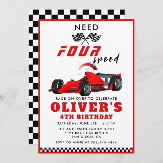 Need Four Speed Car Boy 4e verjaardag Kaart (Voorkant / Achterkant)