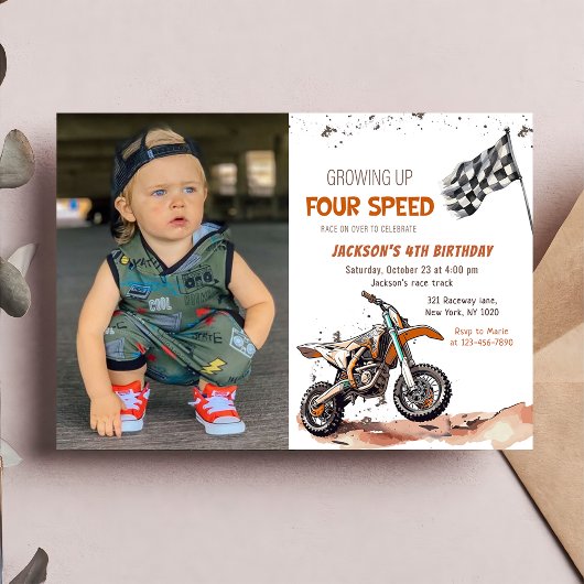 Need Four Speed Dirt Bike Boy 4th Birthday Foto Kaart