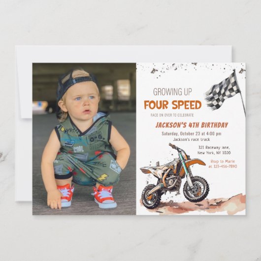 Need Four Speed Dirt Bike Boy 4th Birthday Foto Kaart (Voorkant)