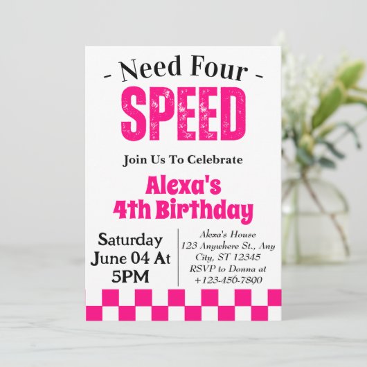 Need Four Speed Girl 4de verjaardagsfeestje  Kaart (Staand voorkant)
