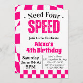 Need Four Speed Girl 4de verjaardagsfeestje  Kaart (Voorkant / Achterkant)