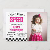 Need Four Speed Meisje 4e Verjaardag Party Foto Kaart (Voorkant)