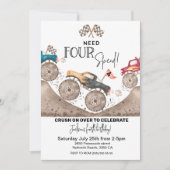 Need Four Speed, Monster Truck 4th Birthday Uitnod Kaart (Voorkant)