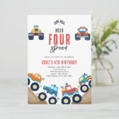 Need Four Speed Monster Truck Boy 4th Birthday Inv Kaart (Staand voorkant)