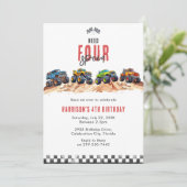 Need Four Speed Monster Truck Boy 4th Birthday Inv Kaart (Staand voorkant)