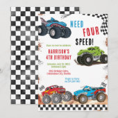 Need Four Speed Monster Truck Boy 4th Birthday Kaart (Voorkant / Achterkant)