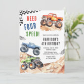 Need Four Speed Monster Truck Boy 4th Birthday Kaart (Staand voorkant)