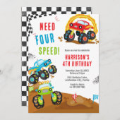 Need Four Speed Monster Truck Boy 4th Birthday Kaart (Voorkant / Achterkant)