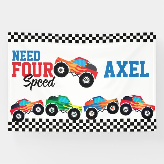 Need Four Speed Monster Truck Race 4e verjaardag B Spandoek (Horizontaal)