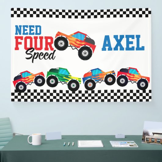 Need Four Speed Monster Truck Race 4e verjaardag B Spandoek (Beurs)