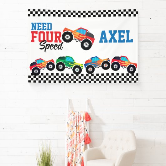 Need Four Speed Monster Truck Race 4e verjaardag B Spandoek (Insitu)