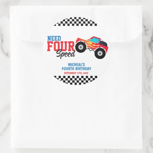 Need Four Speed Monster Truck Vierde Verjaardag Te Ronde Sticker (Tas)