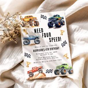 Need Four Speed Monster Trucks 4e Verjaardagsfeest Kaart