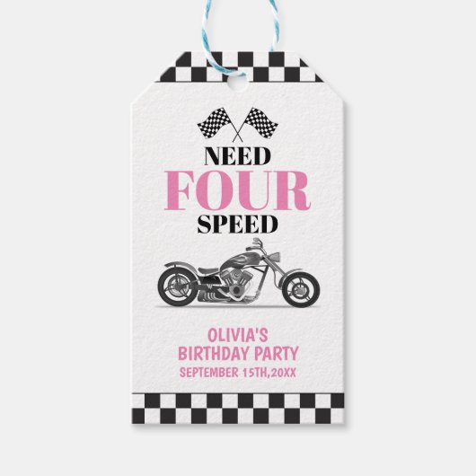Need Four Speed Pink Heavy Bike Vierde Verjaardag Cadeaulabel (Voorkant)