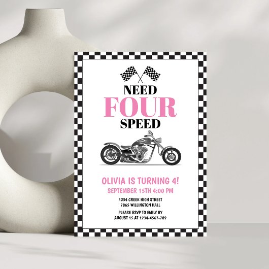 Need Four Speed Pink Heavy Bike Vierde Verjaardag Kaart