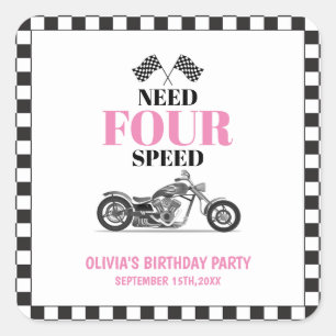 Need Four Speed Pink Heavy Bike Vierde Verjaardag Vierkante Sticker
