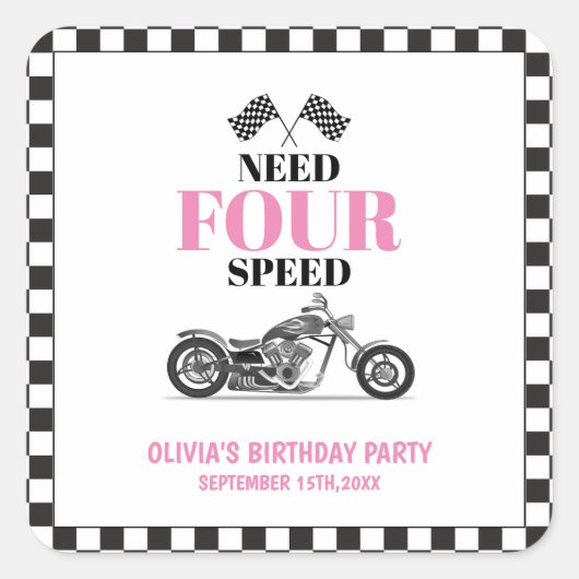 Need Four Speed Pink Heavy Bike Vierde Verjaardag Vierkante Sticker (Voorkant)