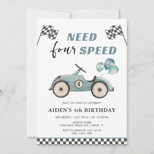 Need Four Speed Race Auto 4e verjaardag Kaart (Voorkant)