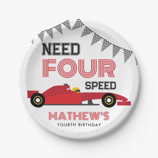 Need Four Speed Race Auto 4e verjaardag Papieren Bordje (Voorkant)