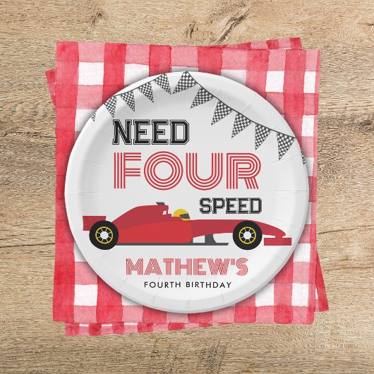Need Four Speed Race Auto 4e verjaardag Papieren Bordje