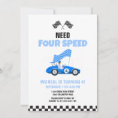 Need Four Speed Race Auto Blauw Vierde Verjaardag Kaart (Voorkant)