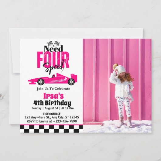 Need Four Speed Race Auto Meisje 4e Verjaardag Fot Kaart (Voorkant)